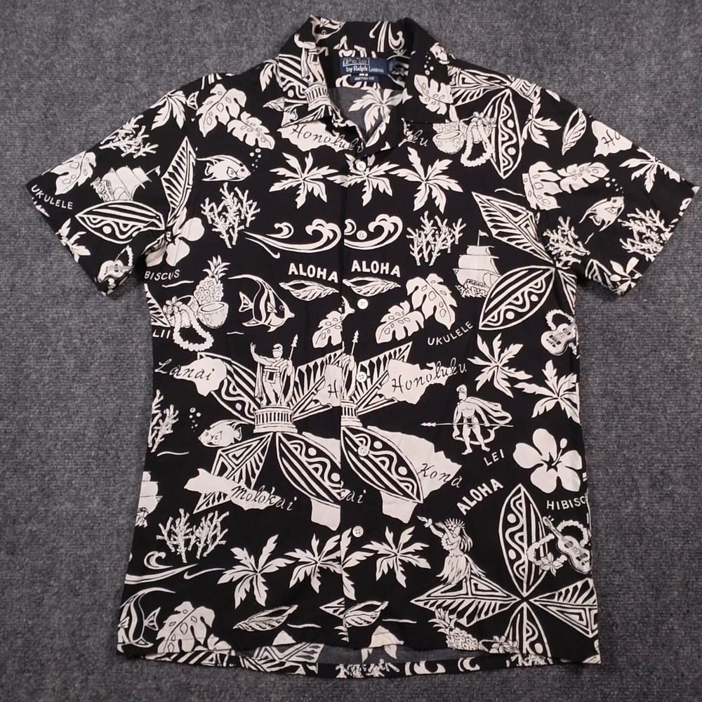 Polo Ralph Lauren Camp Shirt Mens S Loop Collar Hawaiian Islands Floral Aloha
